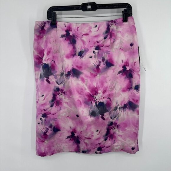 Jones New York Floral Pencil Skirt size 12 Pink  Womens satin Cotton blend new - Picture 6 of 10